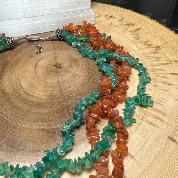 VTG| 925 Carnelian & Green Stone Necklace 💚🧡 - Picture 5 of 8